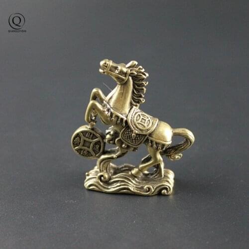 Brass War Horse Key Rings Pendants Sculpture Statue Retro Copper Animal Keyrings Men Car Key Chains Charms Key Holder Gift