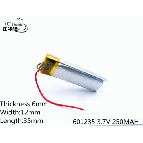 Li-po Polymer battery 250 mah 3.7V 601235 smart home MP3 speakers Li-ion battery for dvr,GPS,mp3,mp4,cell phone,speak