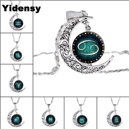 Yidensy Fashion 12 Zodiac Constellations Necklaces Aries Leo Long Chain Pendant Necklaces Colliar for Women Friendship Jewelry