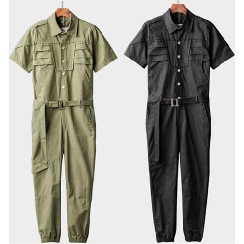 Mono de manga corta con solapa para hombre, mono ajustado de Hip Hop, ropa de calle para correr, pantalones Cargo informales, pa