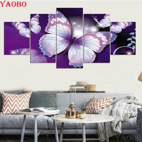 5 pcs diamond Painting Purple Butterflies full square round drill diy embroidery diamond mosaic image For Home wall Decoration