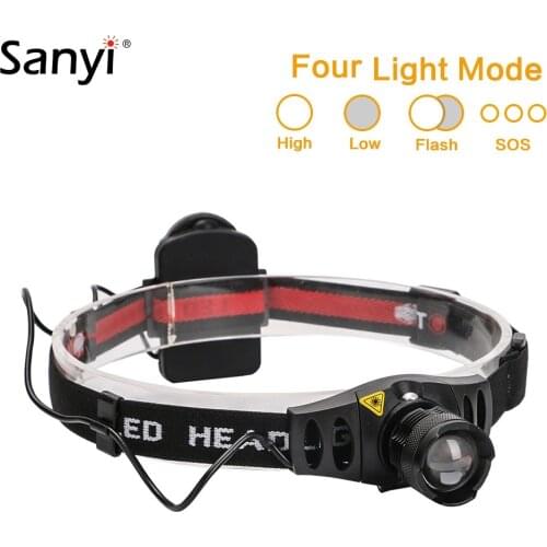 Sanyi Mini Headlamp 4 Modes LED Zoomable Headlight Flashlight Frontal Head Lantern Torch Light For Bike Riding Camping Hunting