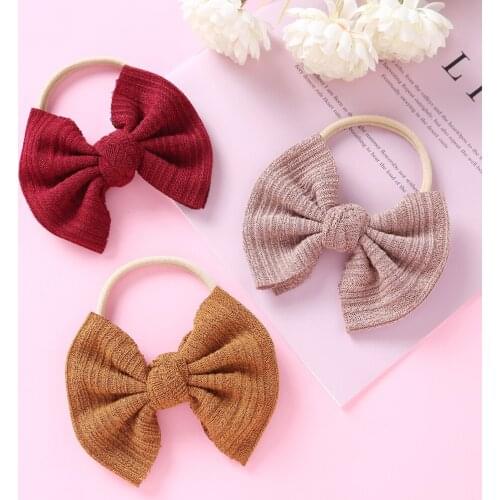 New Girls Knitted Bows Nylon Headbands 9.5*6.5cm Newborn Baby Girls Elastic Knot Bows Nylon Hairbands Hair Accessories