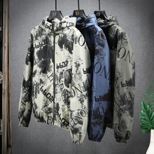 2021 Spring and Autumn New Coat Mens Camouflage Korean Youth Hooded Printed Jacket Mens Fashionnew Mens Bomber Zipper Jacket