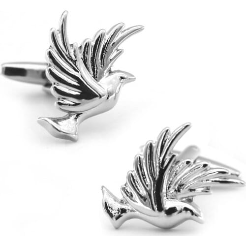 New Arrival Dove of Peace Cuff Links Silver Color Flying Pigeon Design Quality Brass Material Mens Cufflinks Free Shipping