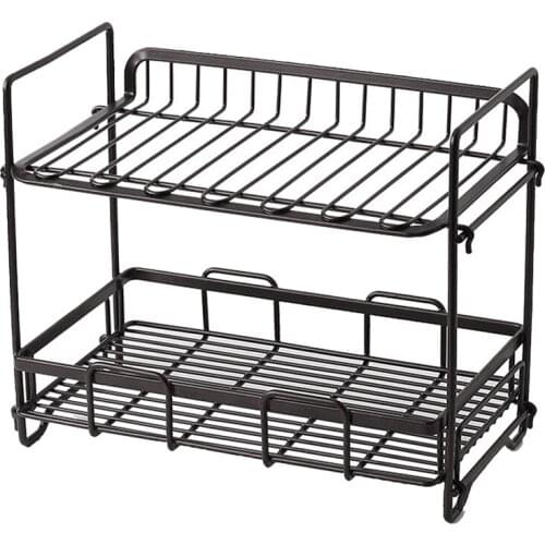 New Storage Organiser Kitchen Wrought Iron Shelf,Double Layer Seasoning Storage Rack Desktop Bathroom Storage Shelf