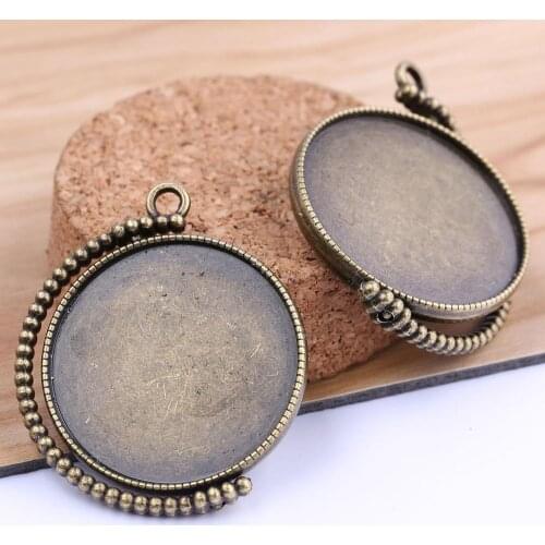 Onwear 5pcs fit 30mm round antique bronze double side rotation cabochon settings diy blank pendant base trays for jewelry making