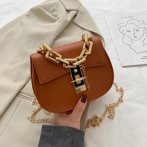 Fashion Semicircle Crossbody Shoulder Bag Women Casual Thick Chain PU Leather Small Totes Female Saddle Travel Messenger bag