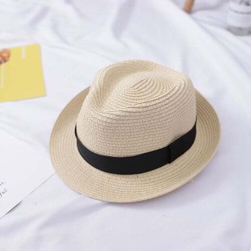 XEONGKVI Korean Pure Color Flanging Parent-child Fedora Hat SpringSummer Straw Hats For Men Boy fashion Women Jazz Cap