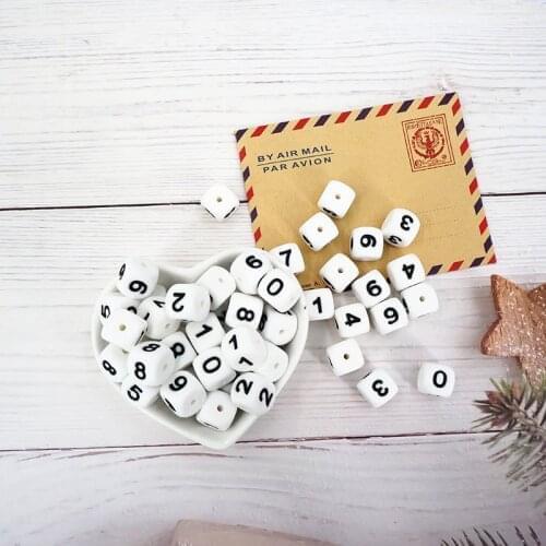 Chenkai 50pcs Silicone number bead BPA Free Loose Teether Beads DIY Baby Heart Chewing Jewelry Teethers Necklace Toy Beads