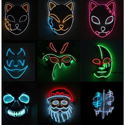 Luminous Anonymous EL Wire Mask Cosplay Light Up Costume Glowing LED Mask For Halloween Carnival Party Decoration