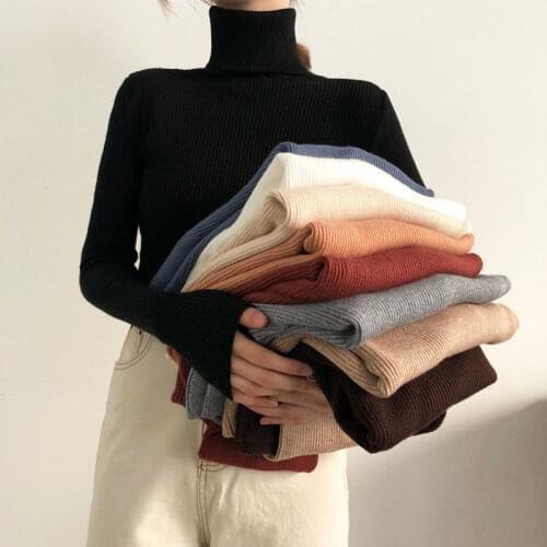 Turtleneck Sweater Womans Autumn Slim Solid Color Pullover Female All-match Sweater Casual Fashion High-neck Bottoming Shirt
