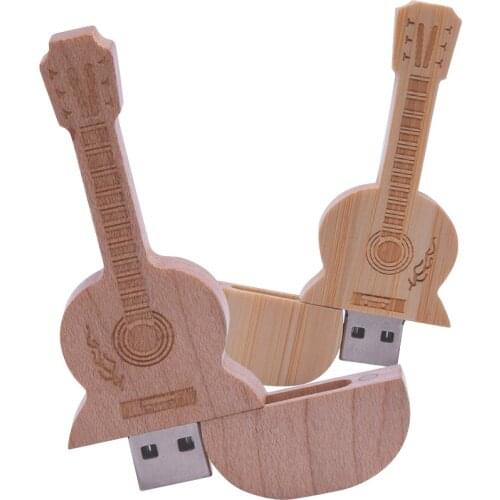 USB Flash Drive wooden Guitar Pen Drive Flash Drive 2.0 128GB 32gb Pendrive 64gb 16gb 4gb Memory Stick UDisk free logo customize