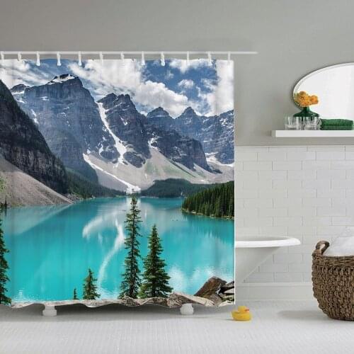 Dafield Mountain Shower Curtain Nature Pictures Lake Landscape Primitive Smoky Cloth Black Forest Fabric Bathroom With Hooks