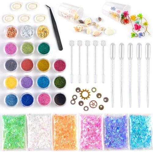 Diy Mirror Crystal Epoxy Mold Jewelry Accessories Shell Paper Set Dried Flower Material Kit Home Table Decoration HY