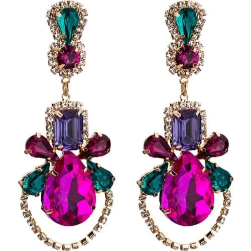 KMVEXO Water Drop Oorbellen Geometric Colorful Crystal Big Dangle Earrings For Women 2019 Wedding Party pendientes mujer moda
