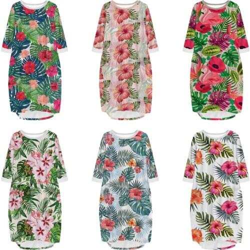 New Fashion Hot Sale 3D Print Long Premium Tropical Flower Pocket Loose Casual Robe Summer Dress Traf For Women V31