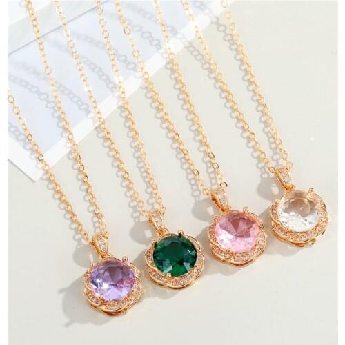 1PC Bohemia Elegant Round Flower Crystal Pendant Necklace For Women Colorful Zircon Necklace Chain Choker Jewelry Gift N204
