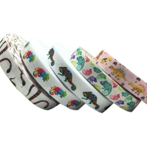 10 Yard 5/8" 15mm Colorful Dinosaur Snake Animal Print Fold Over Elastics FOE Spandex Band Tape Hair Tie Sewing Trim