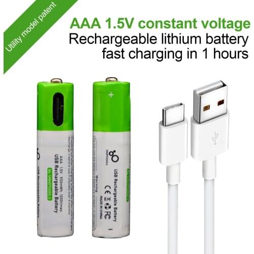 2PCS 1.5V AAA Rechargeable li-ion Battery USB Rechargeable Professional Li-thium Battery With 1PC Type-C USB Charging Cable