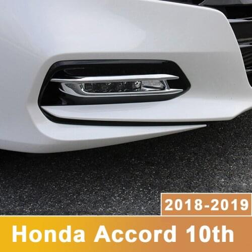 2pcs ABS Chrome Car Front Fog Light Lamp Bumper Covers Trim Stickers For Honda Accord 10th 2018 Exterior Accessories Car-styling