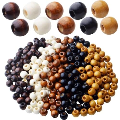 Natural Wooden Beads,300pcs Large Hole Wood Bead Spacers Round Loose Beads Hair Braid Beads for DIY Jewelry,5 Colors,Hole: 4.5mm