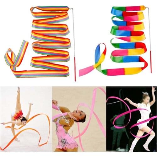 4M Colorful Gym Ribbons Dance Streamers Ribbon Rhythmic Art Gymnastic Ballet Streamer Twirling Rod Stick For Gym Training