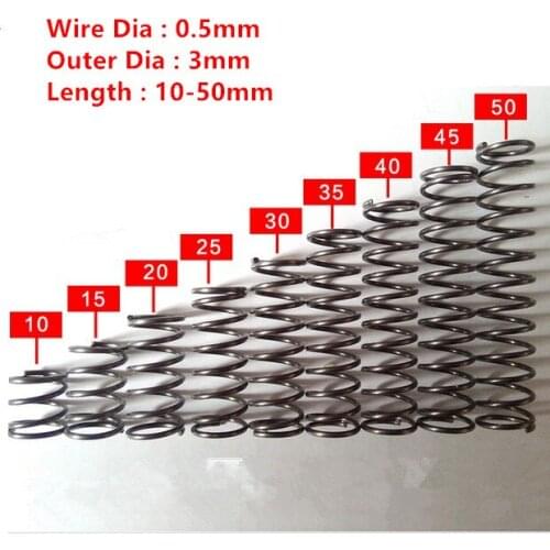 50pcs 0.5*3mm series small spot spring 0.5mm wire compression pressure springs 0.5*3*(10/15/20/25/30/35/40/45/50) 3D printer