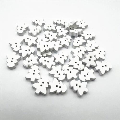 500pcs 13x10mm Wood White Christmas Tree Buttons Embellishments Cardmaking Crafts Xmas 2 Holes Button