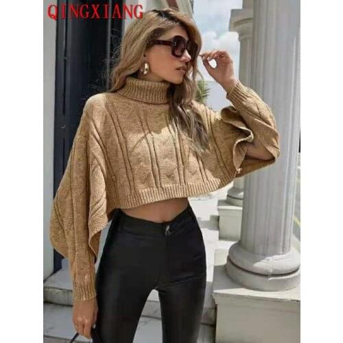 6 Color Girl Cape Short Top 2021 Women Solid Sweater S-XL Wine Red Grey Pullover Knitted Long Batwing Sleeves Outstreet Knitwear