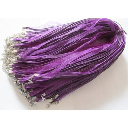 Free Shipping 50pcs 18inch Deep Purple Organza Ribbon Wax Cotton Necklace Cord String,Extender Chain,Lobster Clasp,DIY Accessory