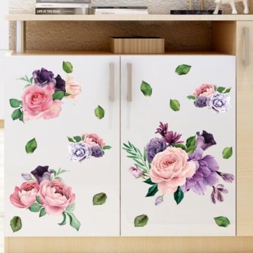 Hand-painted blooming peony flower cabinet TV background porch living room modern Nordic decorative wall stickers