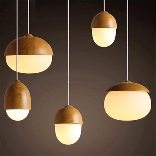 Wood LED Pendant Lamp Living Room Bedroom Nut Pendant Light Oak Wood Walnut Restaurant Lighting lustre suspension Fixtures