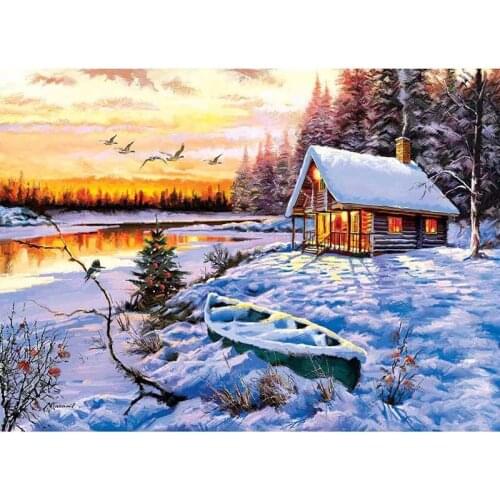 Diy Diamond Painting Log Cabin Mosaic Embroidery Landscape 5D Cross Stitch Kit Full Square Round Drill Snow DecorationZP-4274