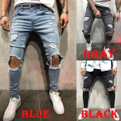 Fashion Streetwear Classics Mens Jeans Vintage Gothic Style Skinny Destroyed Ripped Jeans Men Broken Punk Pants Hip Hop Jeans