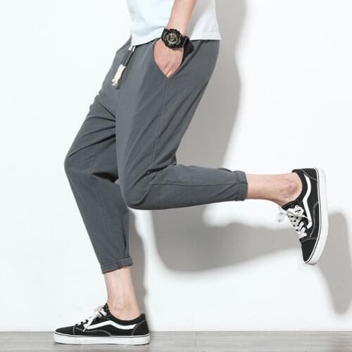 Hot Sale Men Plain Slim-Fit Sports Sweatpants Men Casual Solid Color Waist Drawstring Long Trousers Loose Cotton Harem Pants