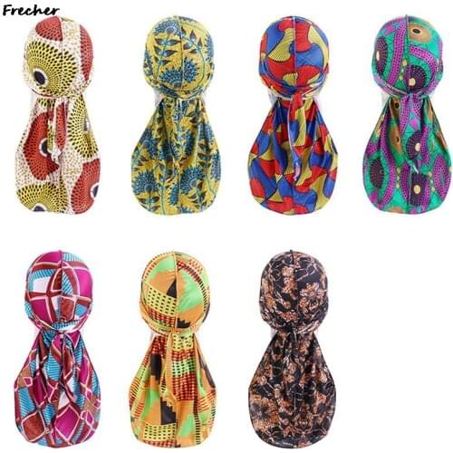 Mens Silky Durags African Print Headwrap for Women Long Tail Pirate Hat Biker Hear Wear Bandanas Turban Hair Accessories