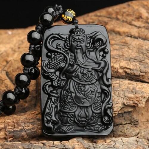 Natural Obsidian Guan Yu Jade Pendant Jewelry Lucky Exorcise Evil Spirits Auspicious Amulet Jade Pendant Fine Jewelry