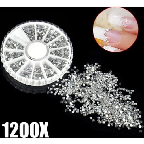 New 1200Pcs Nail Art Decoration Clear Round Rhinestone Glitter Tip Wheel SCI88