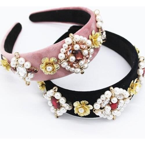 2019 New Baroque new pearl headband fashion temperament two-color matching iron pearl geometric headband 670