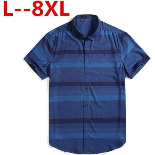 8XL 6XL New 2020 Men Short Sleeve Shirts Male Striped Classic-fit Comfort Soft Casual Button-Down Shirt Casual Male Shirt Tops