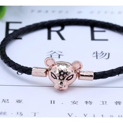 New Original 925 Sterling Silver Charm Bracelet Sparkling Lion Princess Woven Leather Bracelet Basic Fit Pan Women DIY Jewelry