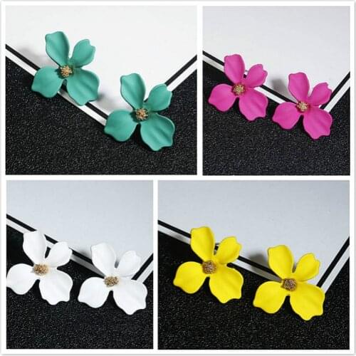 New Korean Style Hoop Earrings For Women New Fashion Pink Red Color Flower Earrings Gift For Birthday