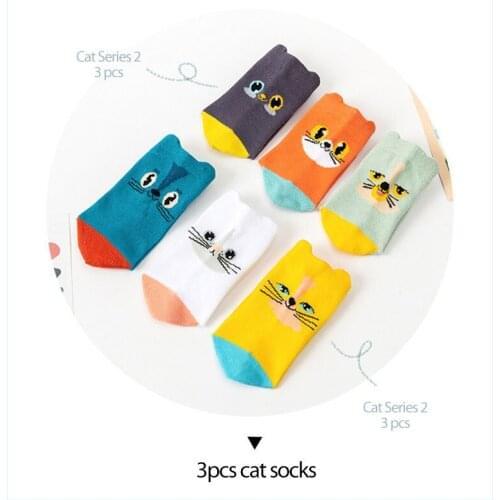1-9Y 3 Pair/set Children Summer Soft Socks INS Mini Flower Pattern Tube Socks Cotton Breathable Cartoon Cat Boys&girls Socks