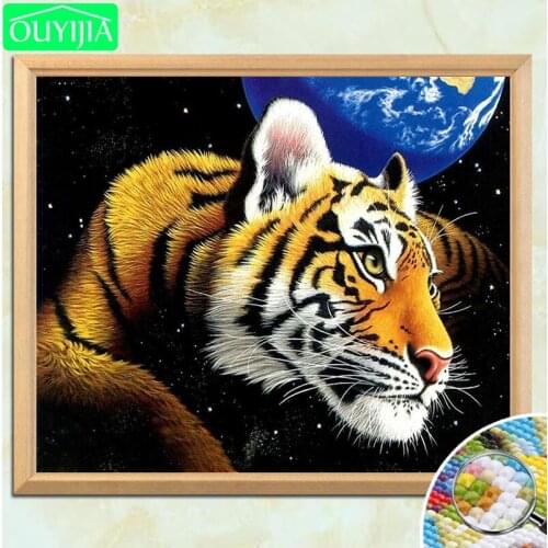 OUYIJIA Tiger And The Earth 5D DIY Diamond Painting Full Square Diamond Embroidery Rhinestones Mosaic Decoration Painting