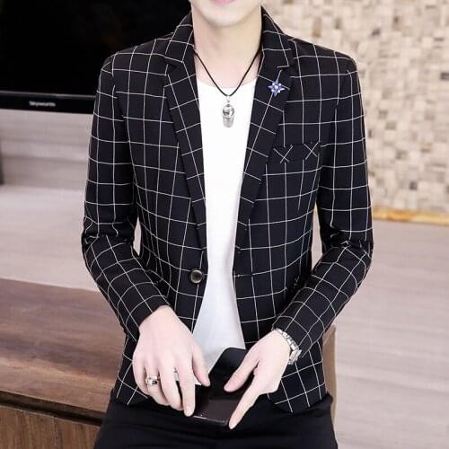Small Suit Jacket Mens Suit Tartan Korean Version Slim Ruffian Handsome Trend Formal Jacket Single Spring