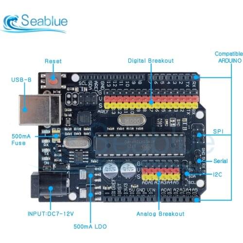 For Arduino R3 PLUS Sensor I/O Shield Atmega328P Atmega16U2 Expansion Multifunctional Microcontroller Development Board One