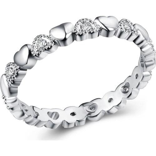 Silver Plated Stackable Ring Love Heart CZ Finger Brand Rings for Women Wedding Anniversary Jewelry Anel
