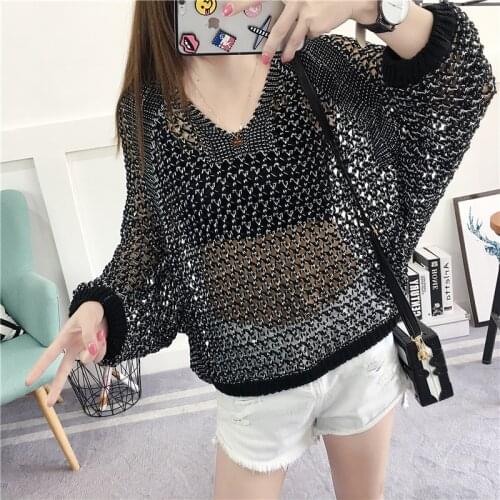 Oversized Loose Korean style Women Tops Hollow O-neck Long sleeve Jumper Ladies Pullover Plus size Casual Female Knit Sweater
