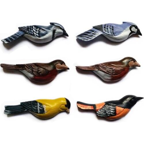 Hand painting wooden 3D Bird Fish Fridge Magnets Handicraft Magnetic Refrigerator Collection Kids Education Decoration Articles